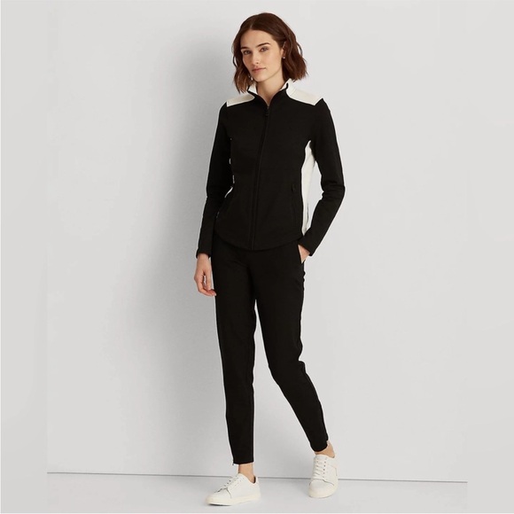 NWT Lauren Ralph Lauren Mock Neck Zip Black & Cream Jacket - Picture 7 of 10